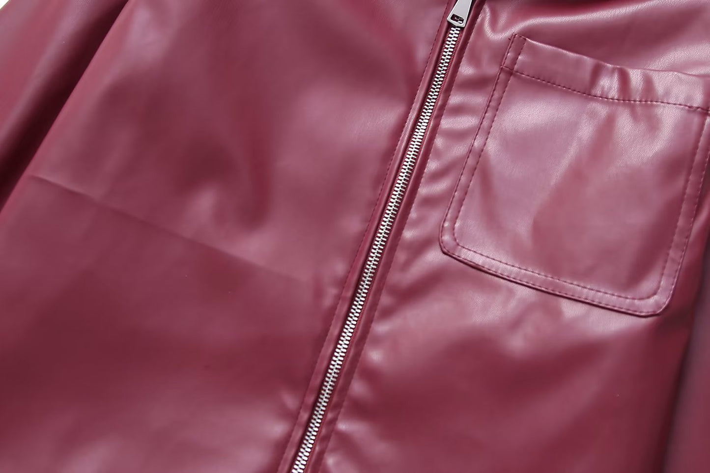 The Urban Icon™ | Oversized Burgundy Faux Leather Bomber Jacket