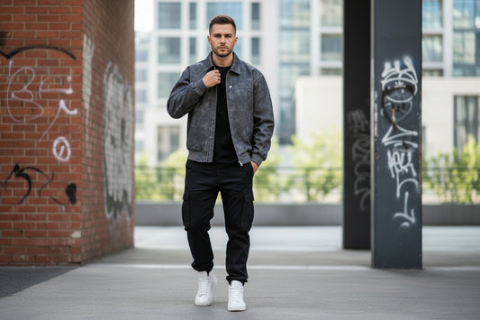 American Suede Fabric Jacket ReUrbanEdge™ Acid-Wash Faux Leather Bomber