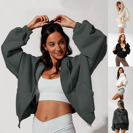 Cloud-Soft Cropped Full-Zip Hoodie | Ultra-Oversized Studio Layer
