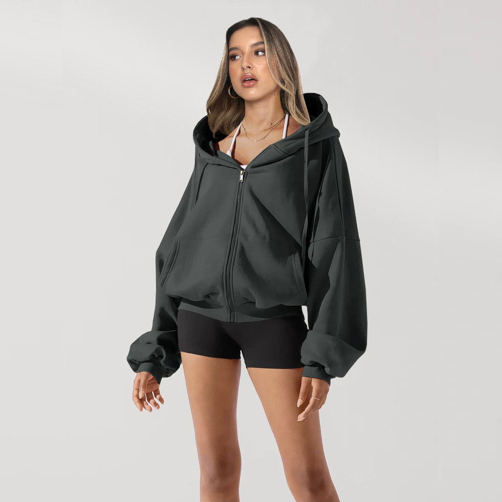 Cloud-Soft Cropped Full-Zip Hoodie | Ultra-Oversized Studio Layer