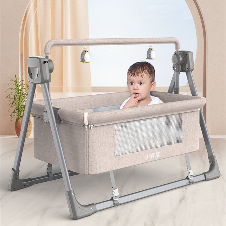 LullabyTech™ Intelligent Electric Cradle | Auto-Rocking Bassinet with Toy Bar