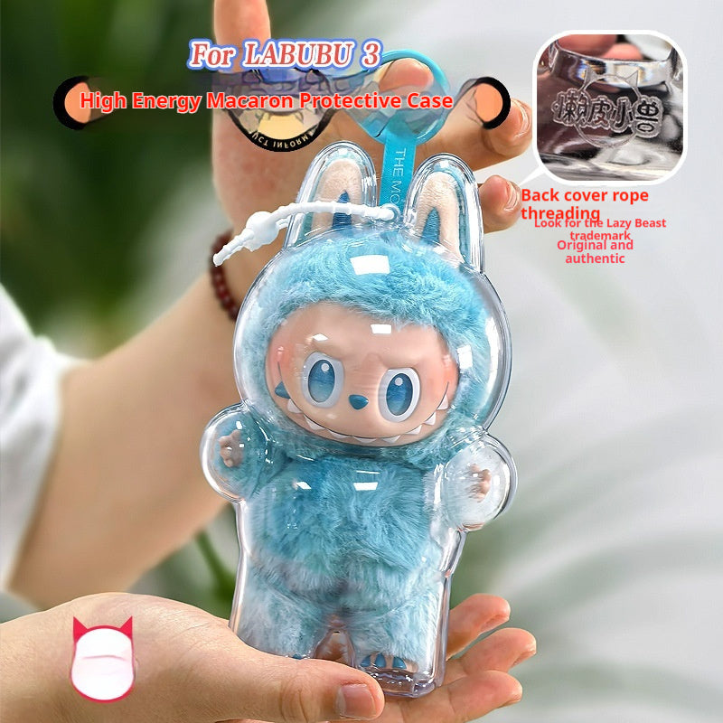 VinylVault™ Crystal Clear Labubu Case | Protective Travel Shell & Keychain