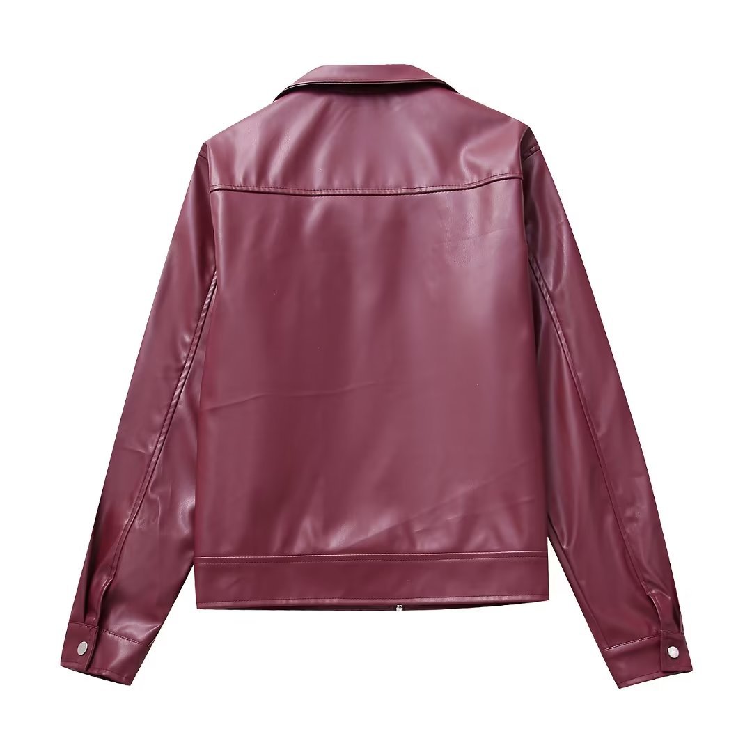 The Urban Icon™ | Oversized Burgundy Faux Leather Bomber Jacket