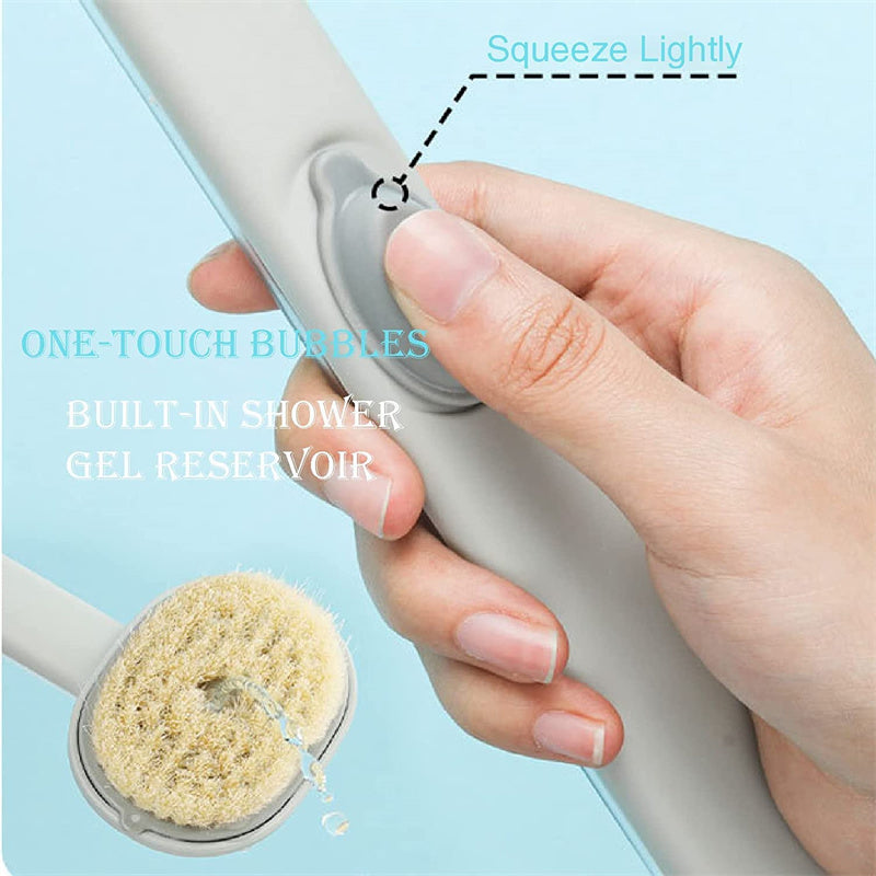 SudsFlow™ 2-in-1 Lathering Back Brush | Liquid Dispensing Scrubber