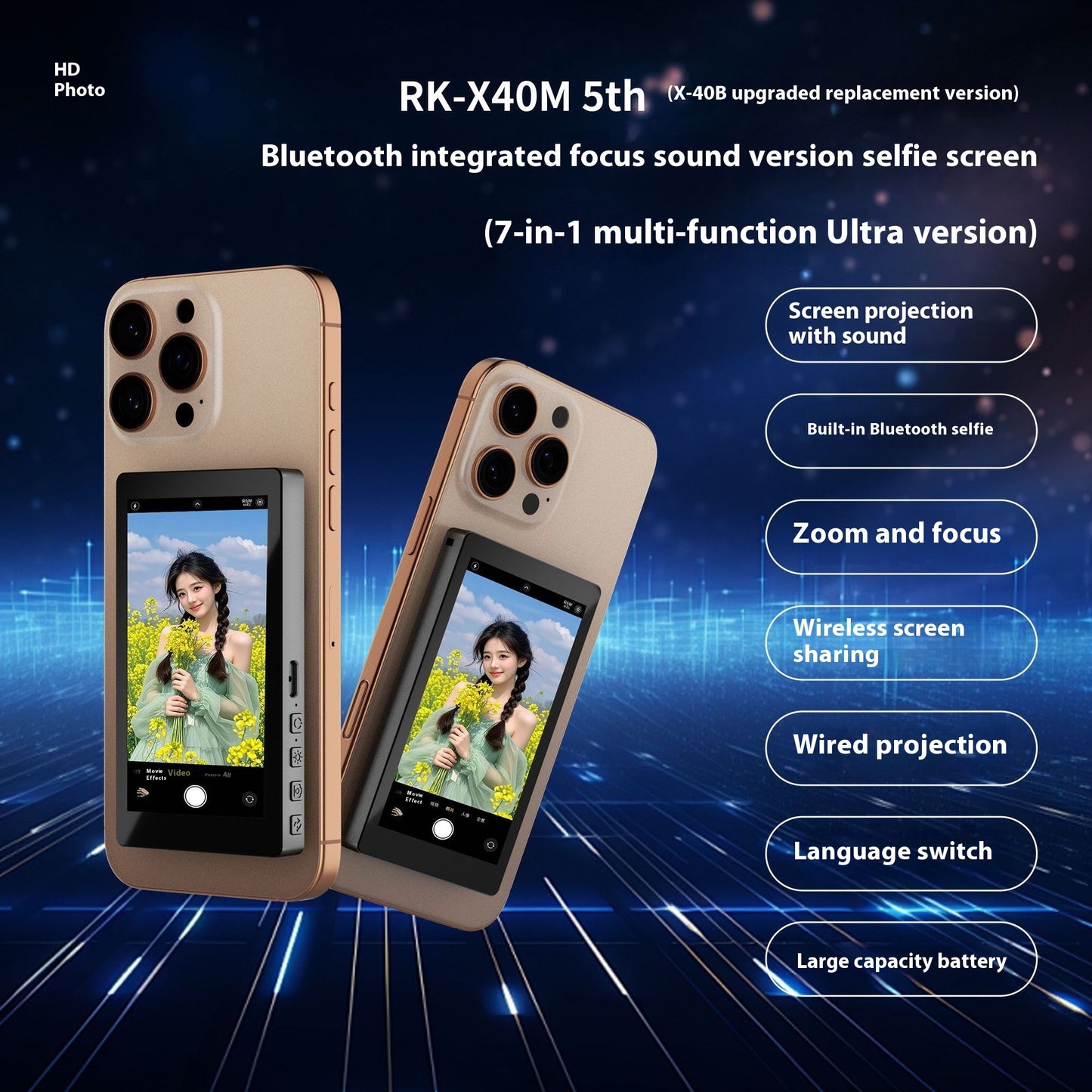 VlogLite™ 7-in-1 Universal Selfie Screen | Wireless Mirroring & Zoom Control