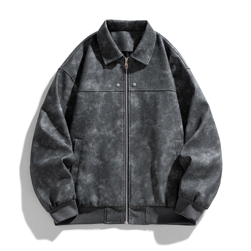 American Suede Fabric Jacket ReUrbanEdge™ Acid-Wash Faux Leather Bomber