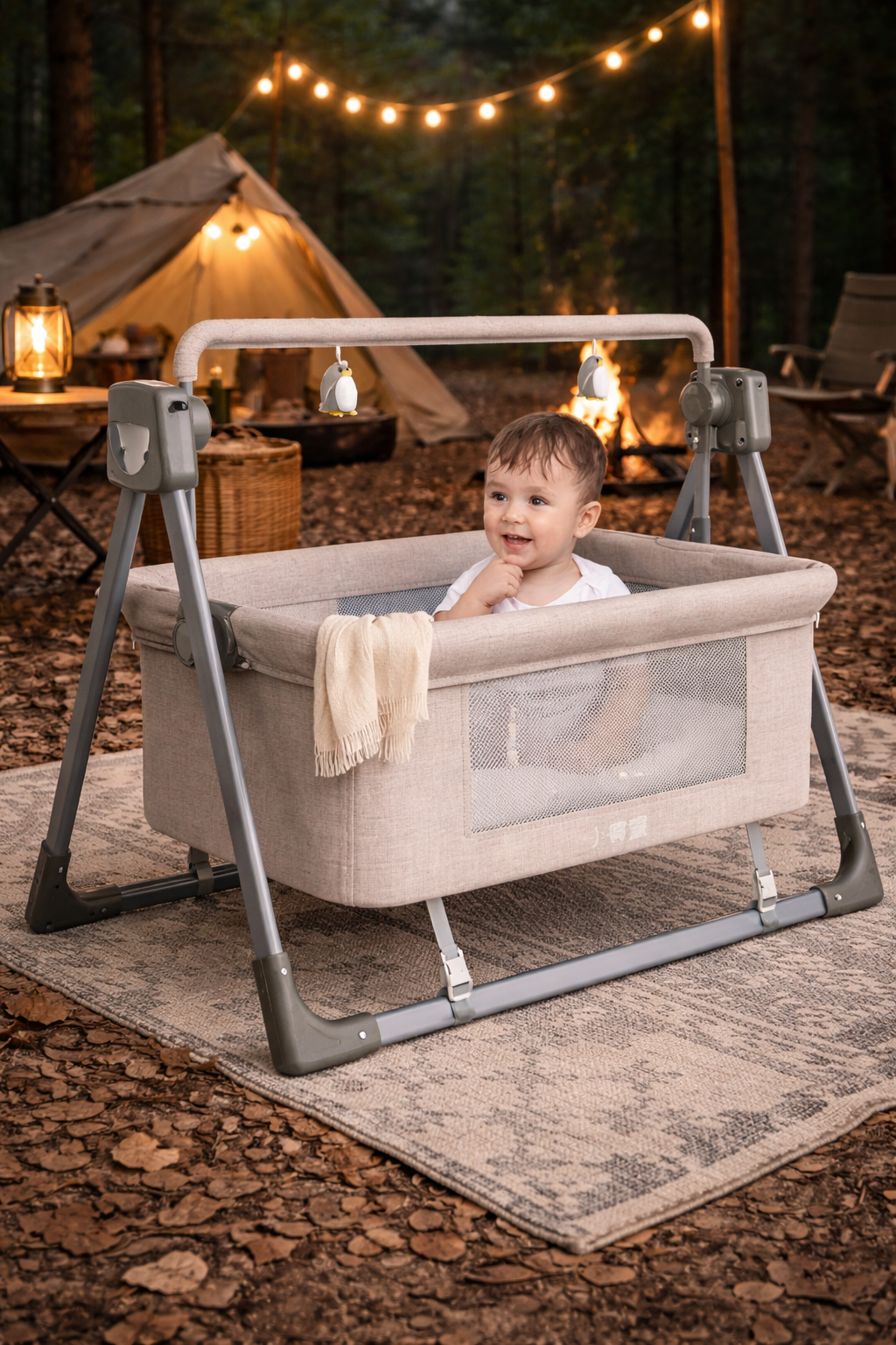 LullabyTech™ Intelligent Electric Cradle | Auto-Rocking Bassinet with Toy Bar