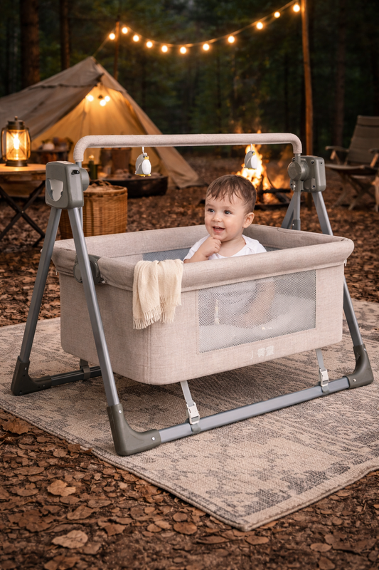 LullabyTech™ Intelligent Electric Cradle | Auto-Rocking Bassinet with Toy Bar