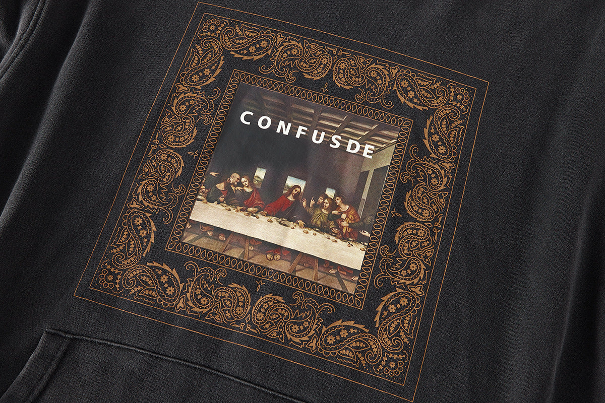 Confusde™ "The Last Supper" Vintage Wash Hoodie | Paisley Graphic Pullover