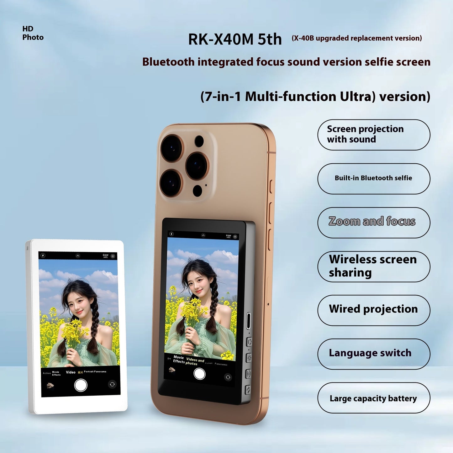 VlogLite™ 7-in-1 Universal Selfie Screen | Wireless Mirroring & Zoom Control