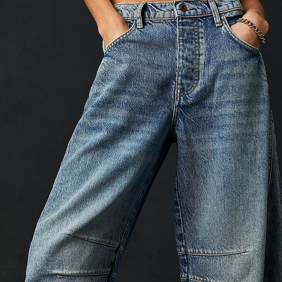 UrbanCurve™ Barrel Leg Denim Jeans | High-Waisted Horseshoe Fit