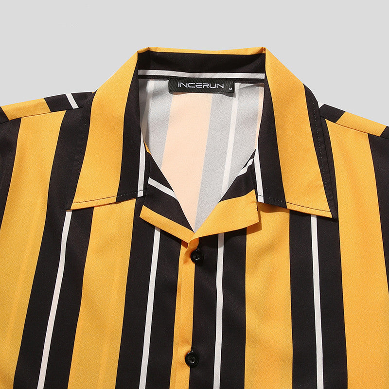 Riviera Bold™ Vertical Stripe Resort Shirt | Retro Short-Sleeve Button-Up