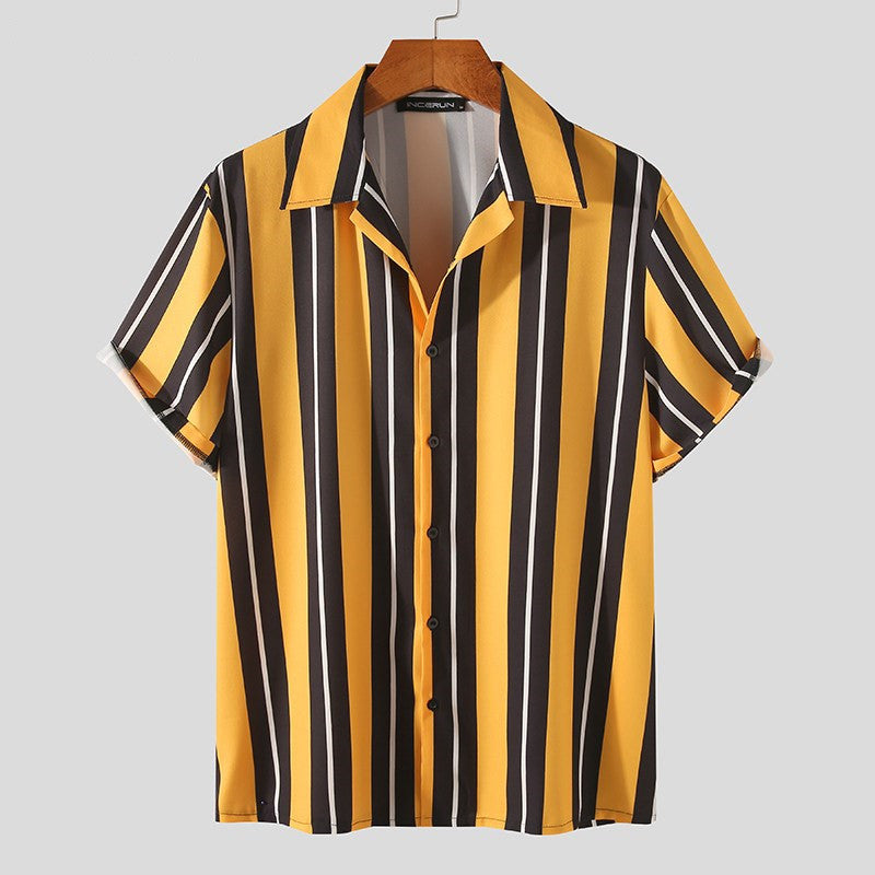 Riviera Bold™ Vertical Stripe Resort Shirt | Retro Short-Sleeve Button-Up
