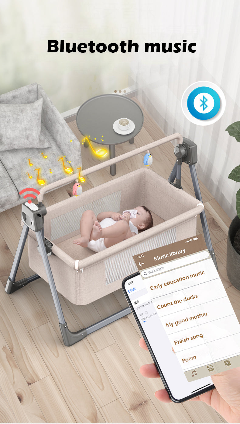 LullabyTech™ Intelligent Electric Cradle | Auto-Rocking Bassinet with Toy Bar