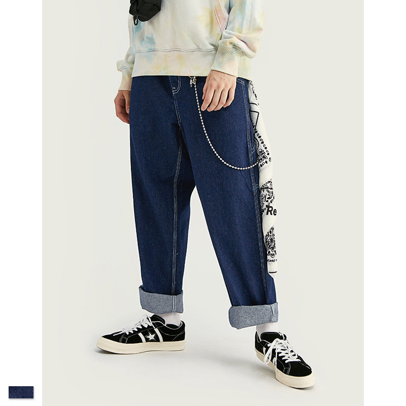 StreetStyle™ Wide Leg Contrast Stitch Denim Jeans | Baggy Skate Fit