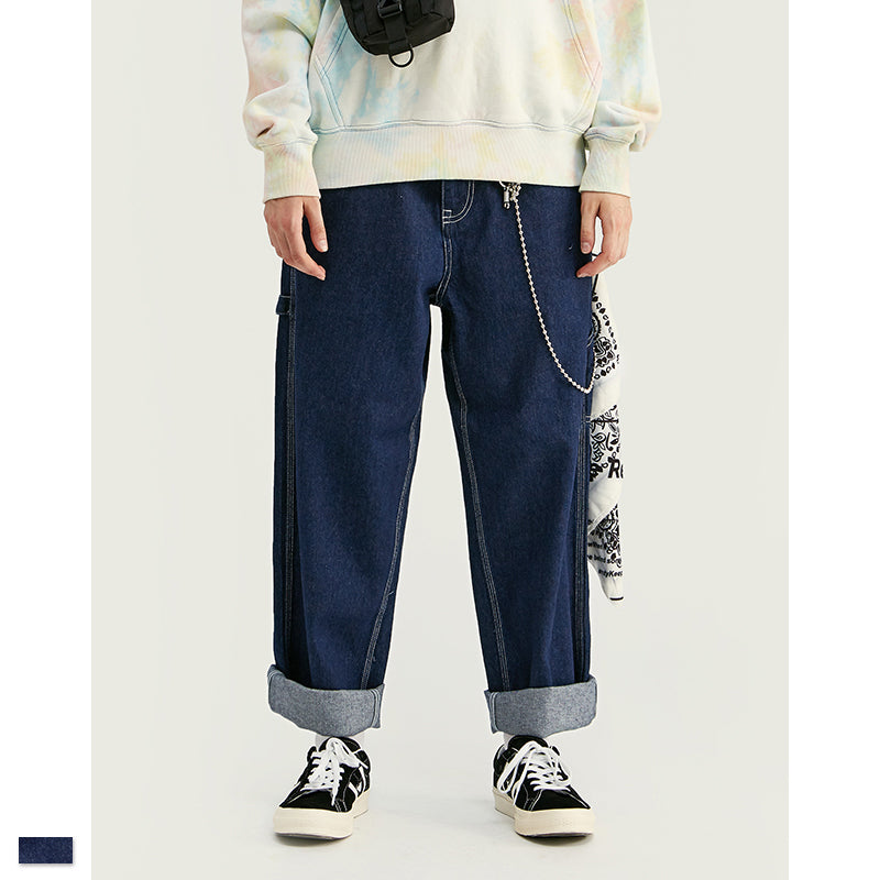 StreetStyle™ Wide Leg Contrast Stitch Denim Jeans | Baggy Skate Fit