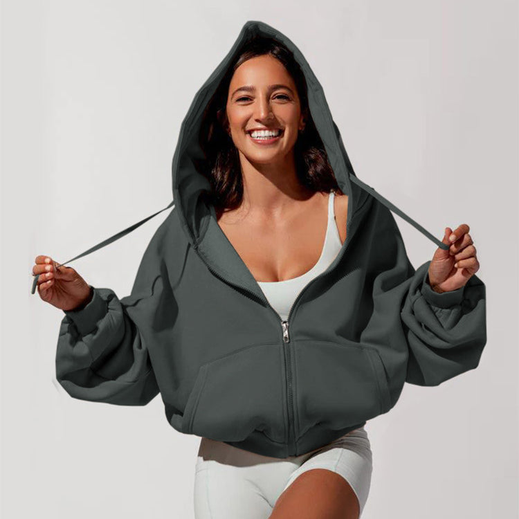 Cloud-Soft Cropped Full-Zip Hoodie | Ultra-Oversized Studio Layer