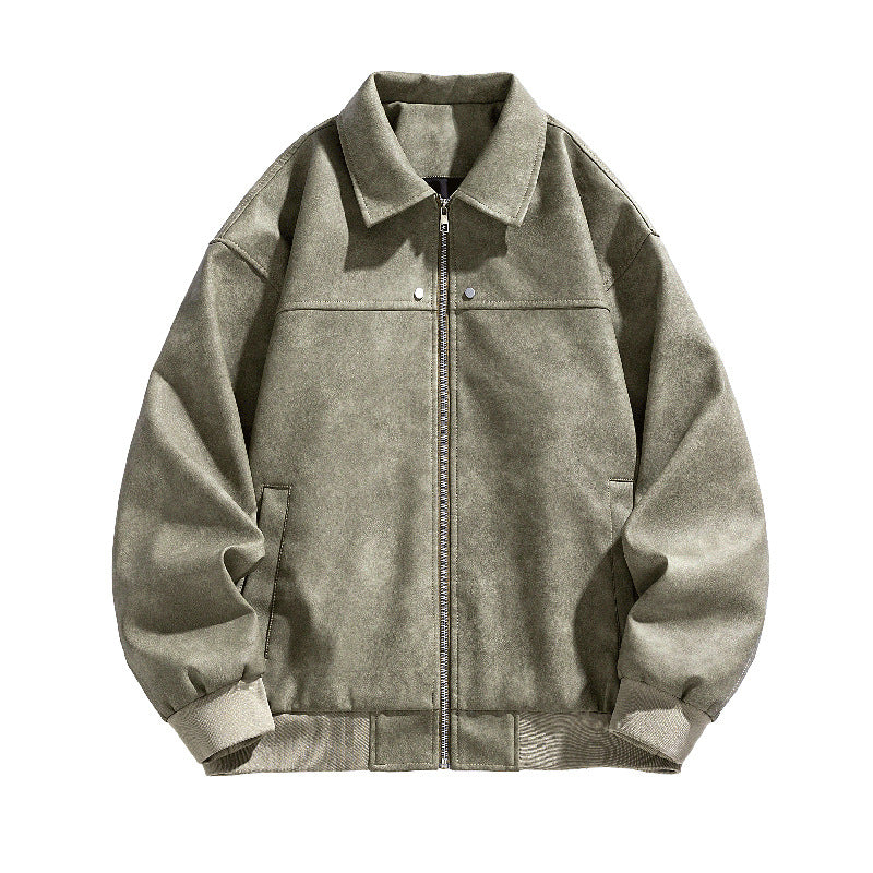 American Suede Fabric Jacket ReUrbanEdge™ Acid-Wash Faux Leather Bomber