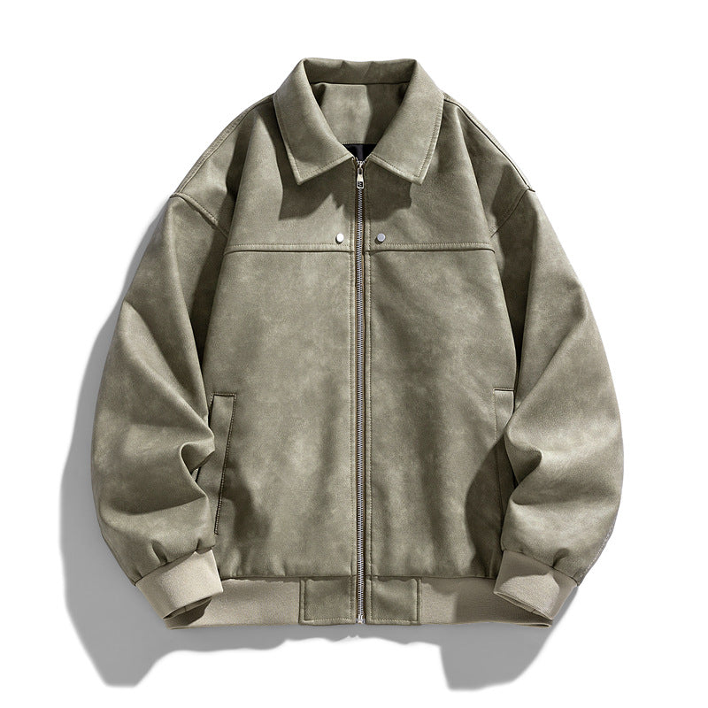 American Suede Fabric Jacket ReUrbanEdge™ Acid-Wash Faux Leather Bomber