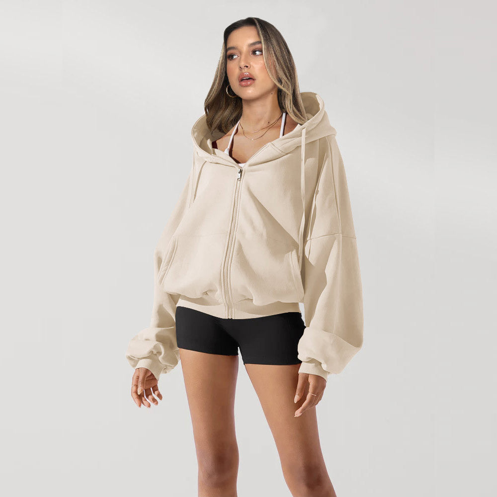 Cloud-Soft Cropped Full-Zip Hoodie | Ultra-Oversized Studio Layer