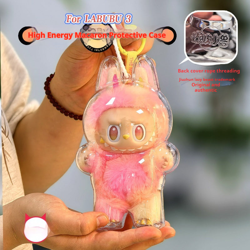 VinylVault™ Crystal Clear Labubu Case | Protective Travel Shell & Keychain