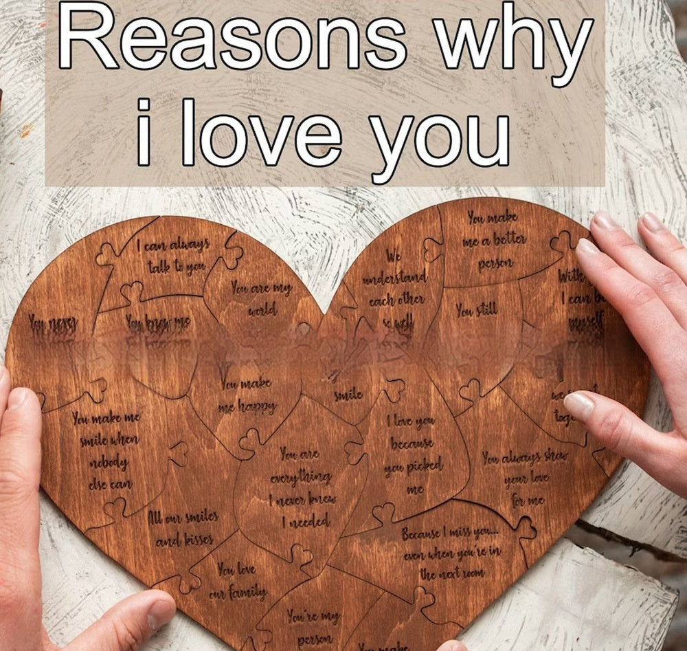 HeartLogic™ Heart-Shaped Wooden Puzzle | Viral "Reasons Why I Love You" Gift Set
