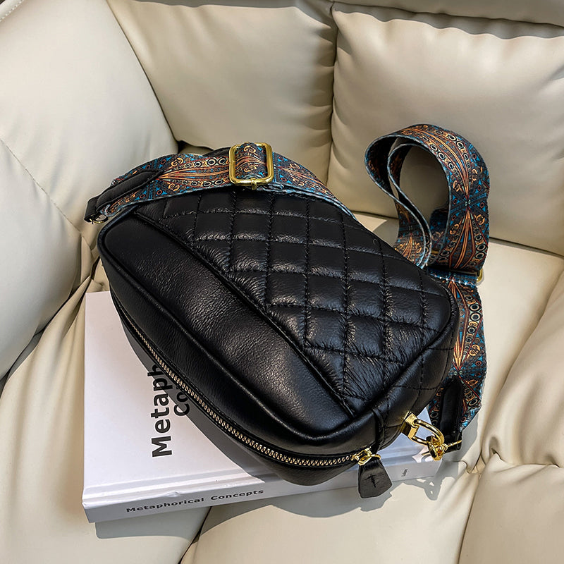 LuxeQuilt™ Camera Crossbody Bag | Wide Patterned Strap Edition