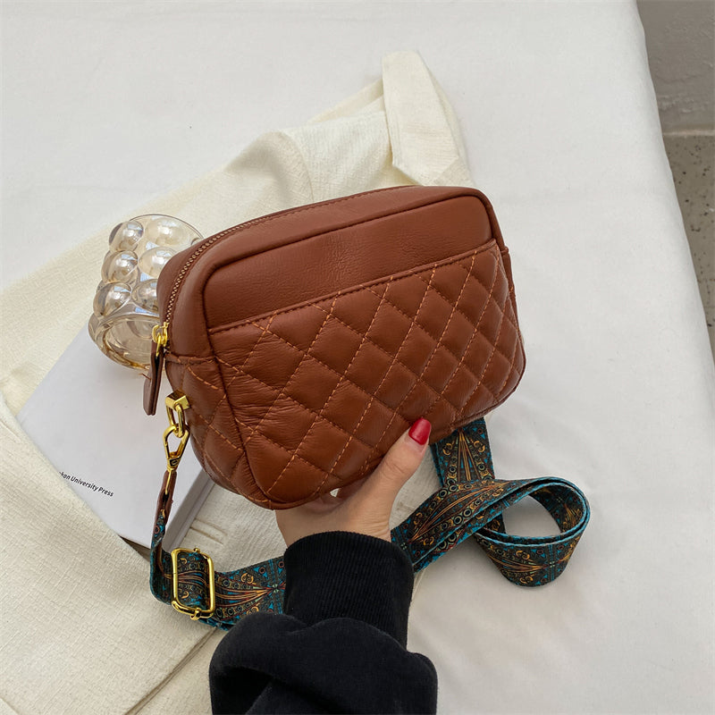 LuxeQuilt™ Camera Crossbody Bag | Wide Patterned Strap Edition