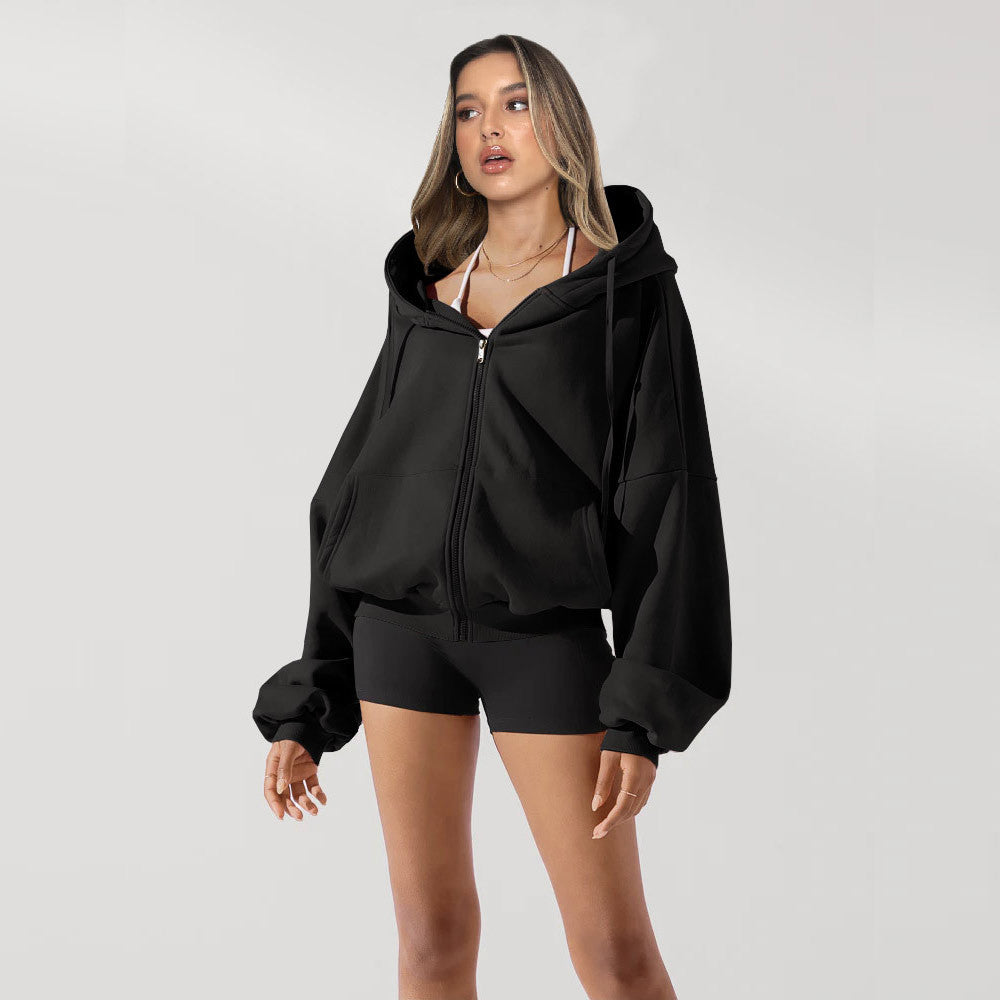 Cloud-Soft Cropped Full-Zip Hoodie | Ultra-Oversized Studio Layer