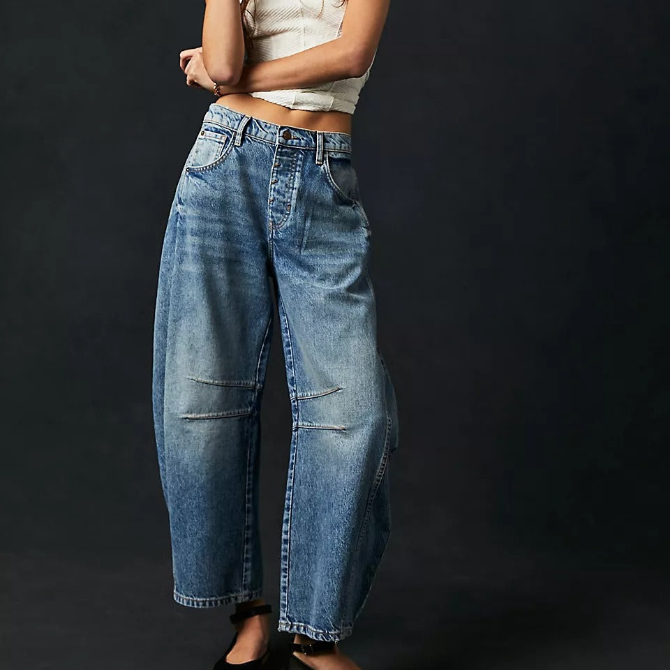 UrbanCurve™ Barrel Leg Denim Jeans | High-Waisted Horseshoe Fit