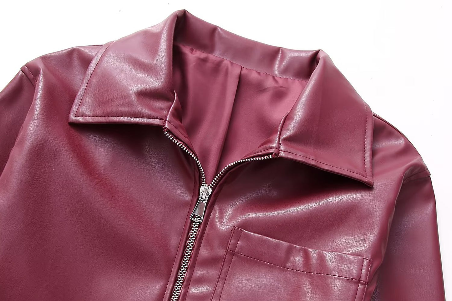 The Urban Icon™ | Oversized Burgundy Faux Leather Bomber Jacket
