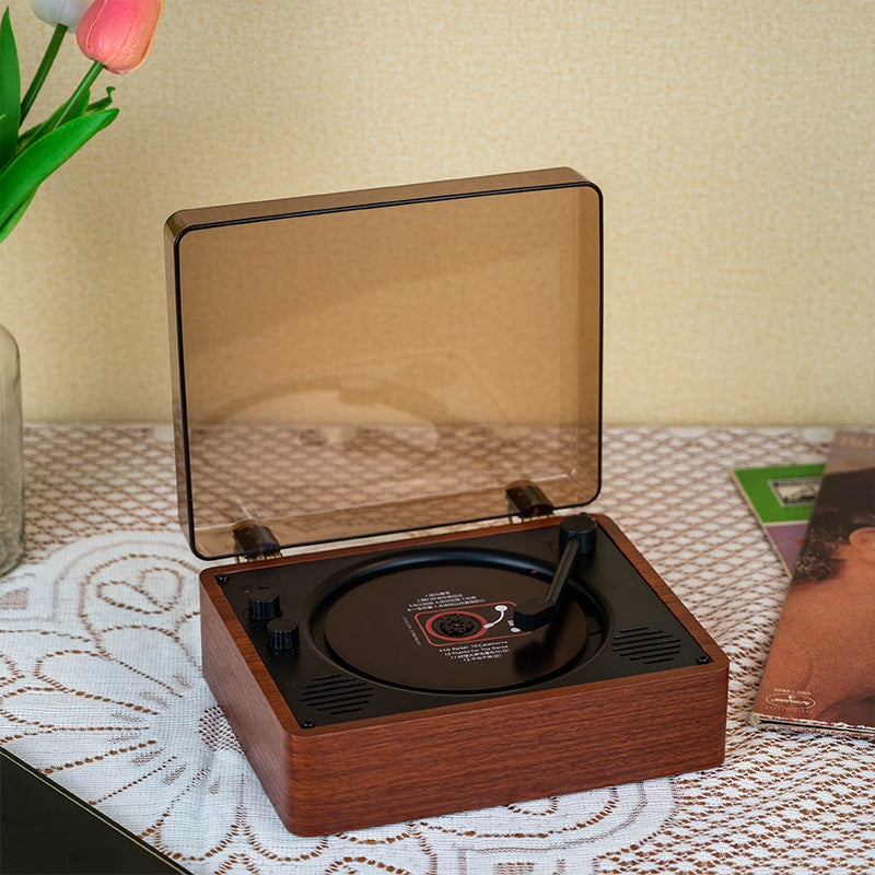 RetroSpin™ Desktop CD Player | Vintage Turntable Style with Built-in Speaker