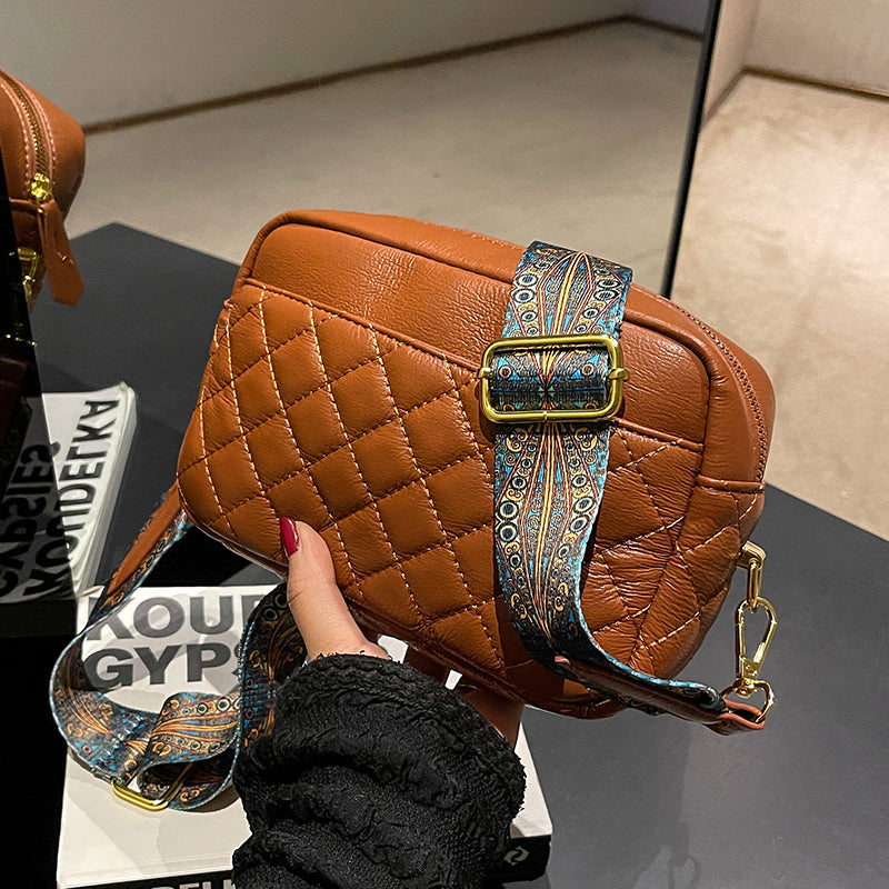 LuxeQuilt™ Camera Crossbody Bag | Wide Patterned Strap Edition