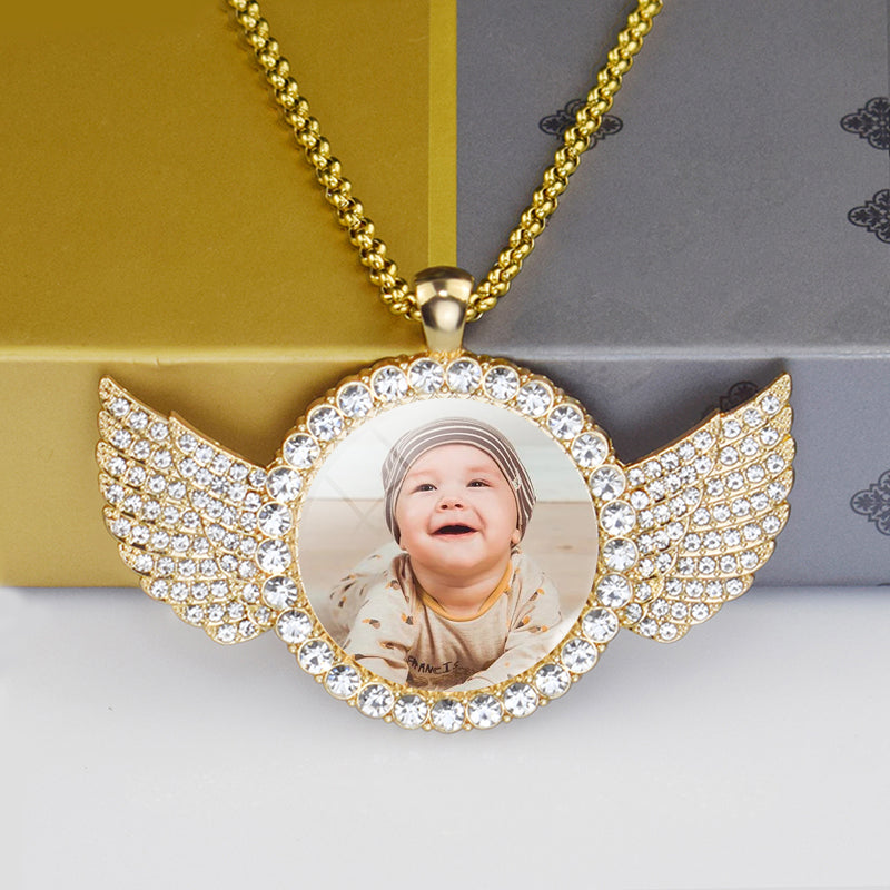 Guardian Wings™ Custom Photo Pendant | Iced-Out Memorial Necklace