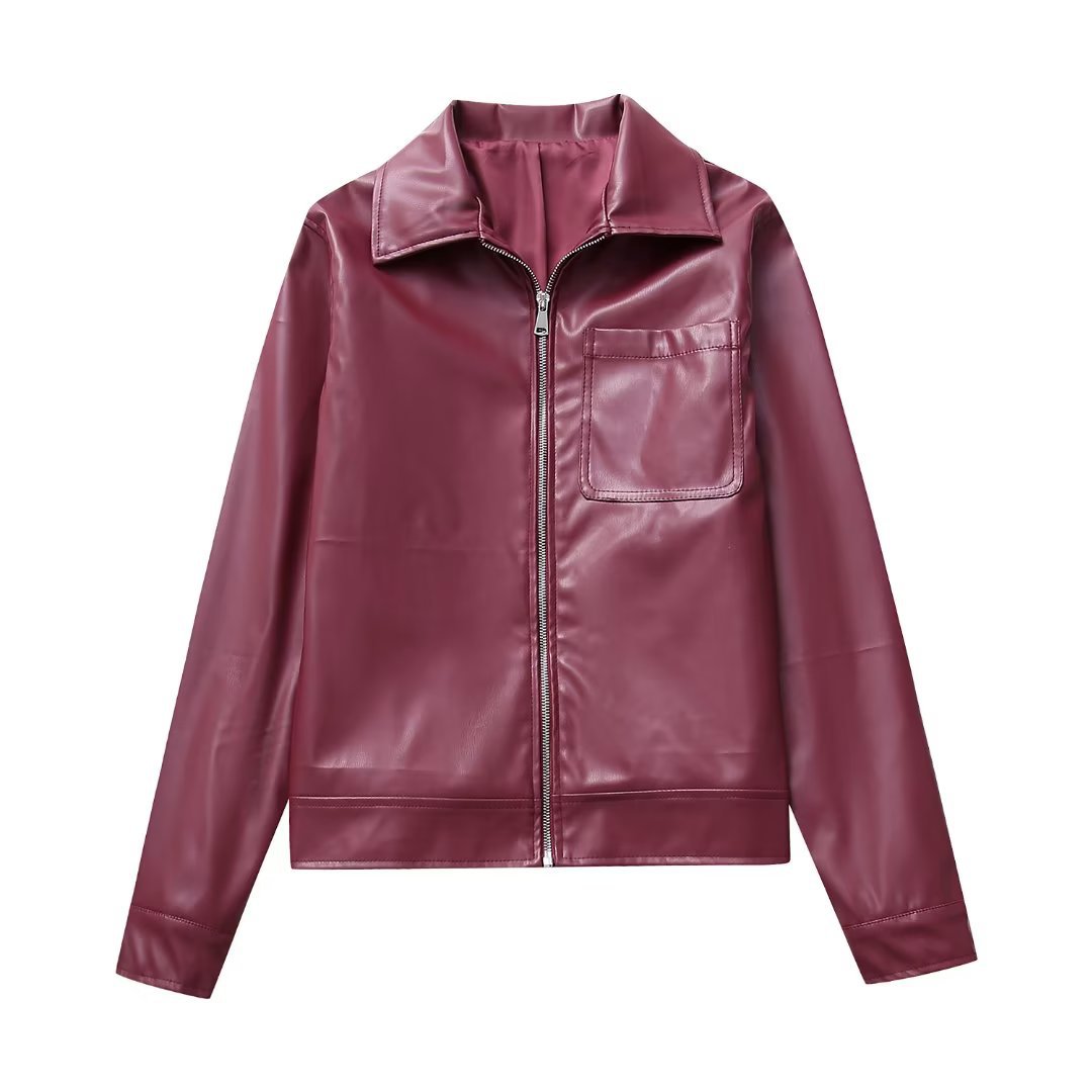 The Urban Icon™ | Oversized Burgundy Faux Leather Bomber Jacket