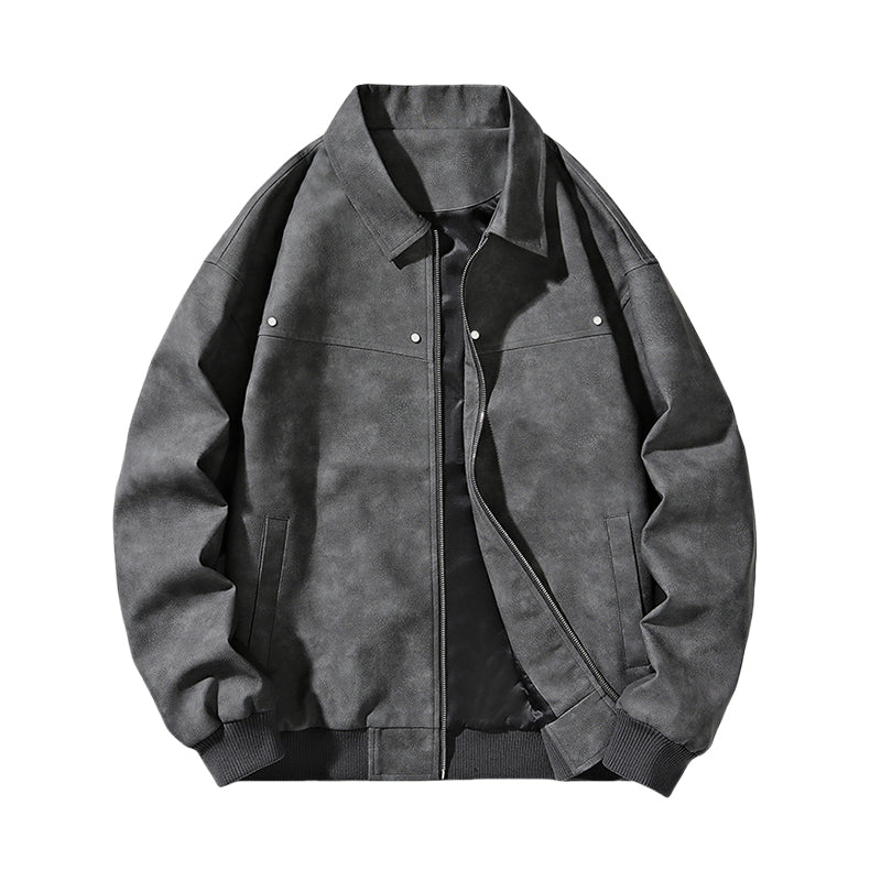 American Suede Fabric Jacket ReUrbanEdge™ Acid-Wash Faux Leather Bomber