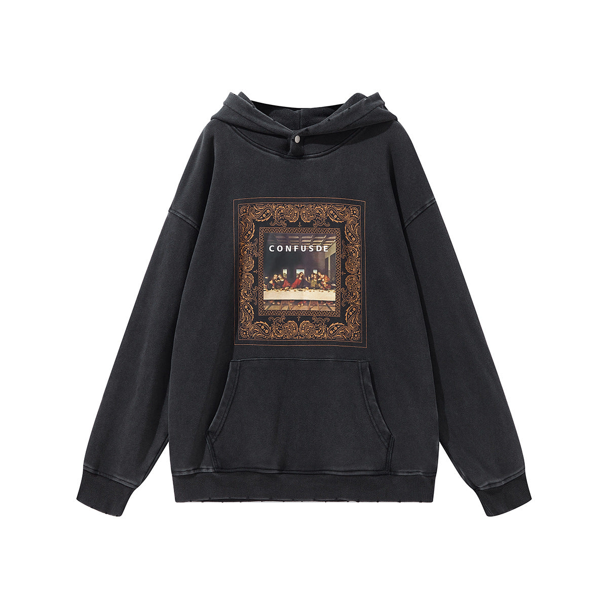 Confusde™ "The Last Supper" Vintage Wash Hoodie | Paisley Graphic Pullover