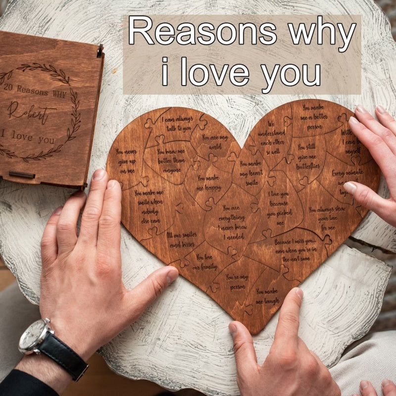 HeartLogic™ Heart-Shaped Wooden Puzzle | Viral "Reasons Why I Love You" Gift Set