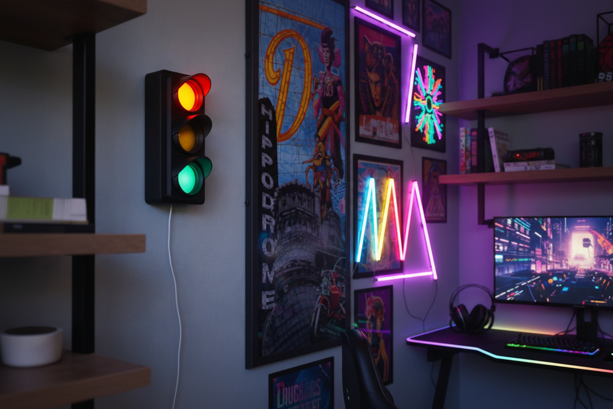 SignalFlow™ Retro Traffic Signal Lamp | Viral 3-Color Wall Mount Mood Light