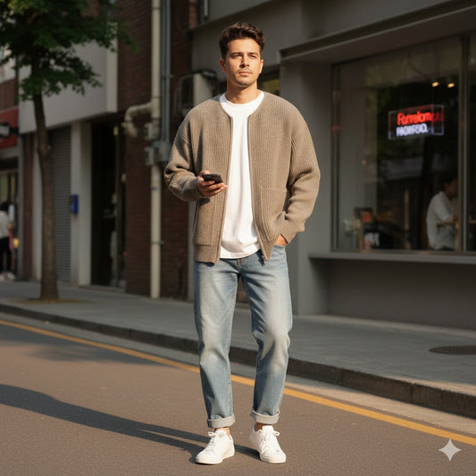 Heirloom Waffle-Knit Zip Cardigan | Premium Minimalist Layer