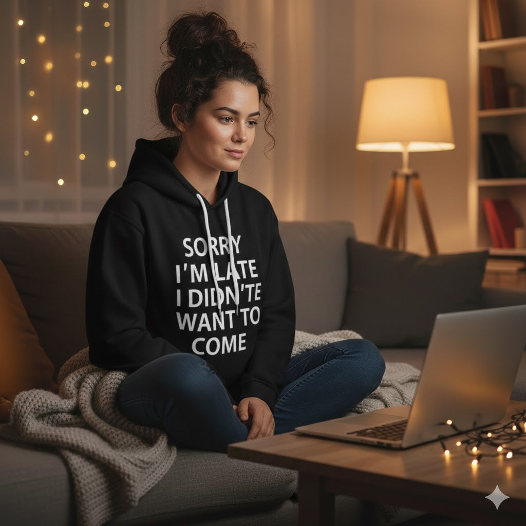 The "Sorry I’m Late" Statement Hoodie | Ultra-Soft Oversized Graphic Sweatshirt