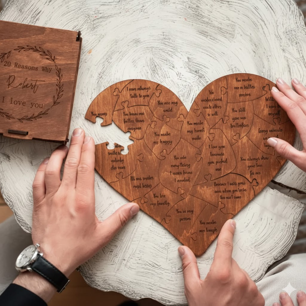 HeartLogic™ Heart-Shaped Wooden Puzzle | Viral "Reasons Why I Love You" Gift Set