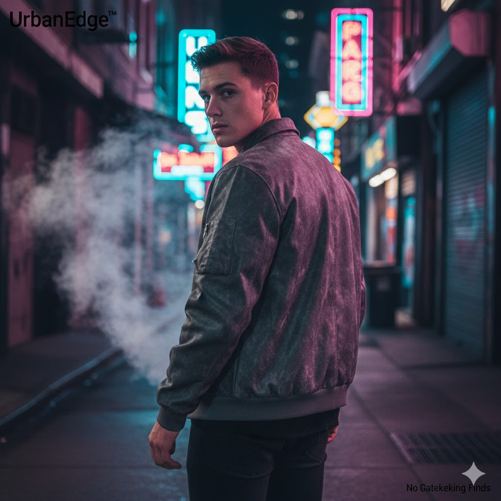 American Suede Fabric Jacket ReUrbanEdge™ Acid-Wash Faux Leather Bomber