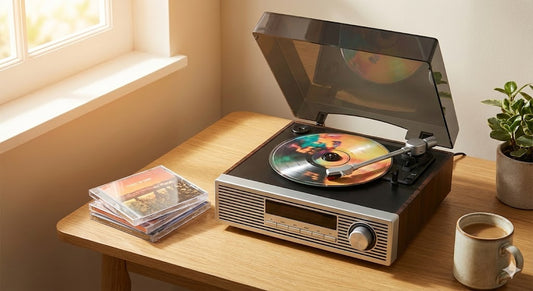 RetroSpin™ Desktop CD Player | Vintage Turntable Style with Built-in Speaker