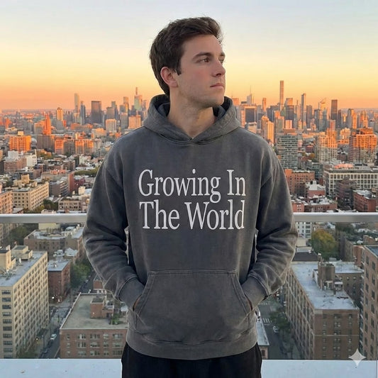 Growing In The World™ Heavyweight Vintage Wash Hoodie | Oversized Graphic Pullover