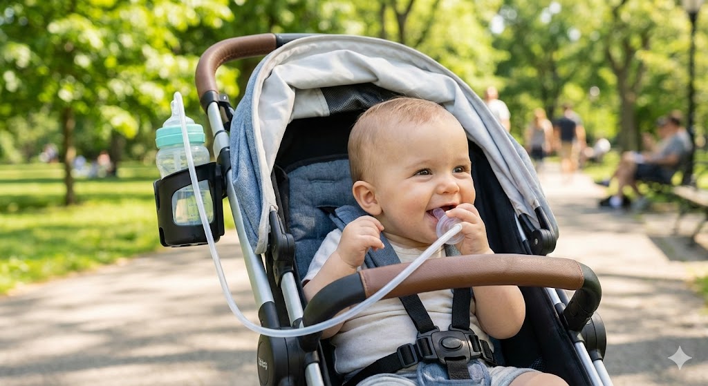 TinySip™ Hands-Free Feeding System | Self-Feeding Baby Bottle with Long Straw